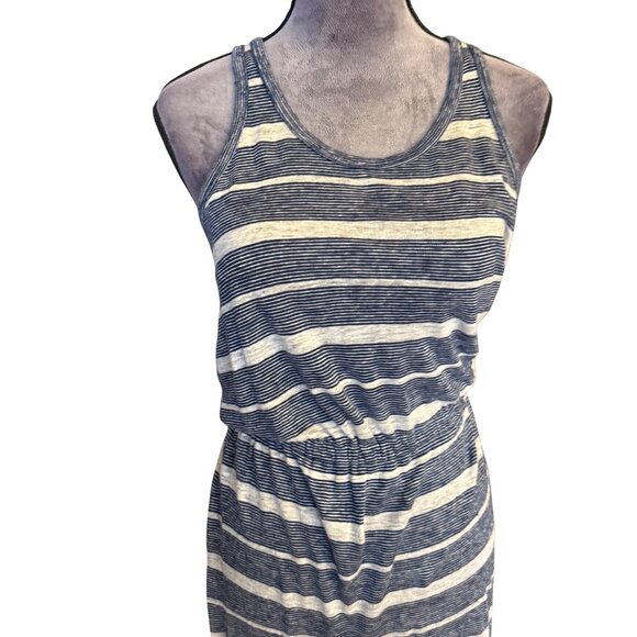 Madewell XS Blue & White Striped Racerback Maxi Dress 100% Linen Summer Casual - Picture 2 of 3